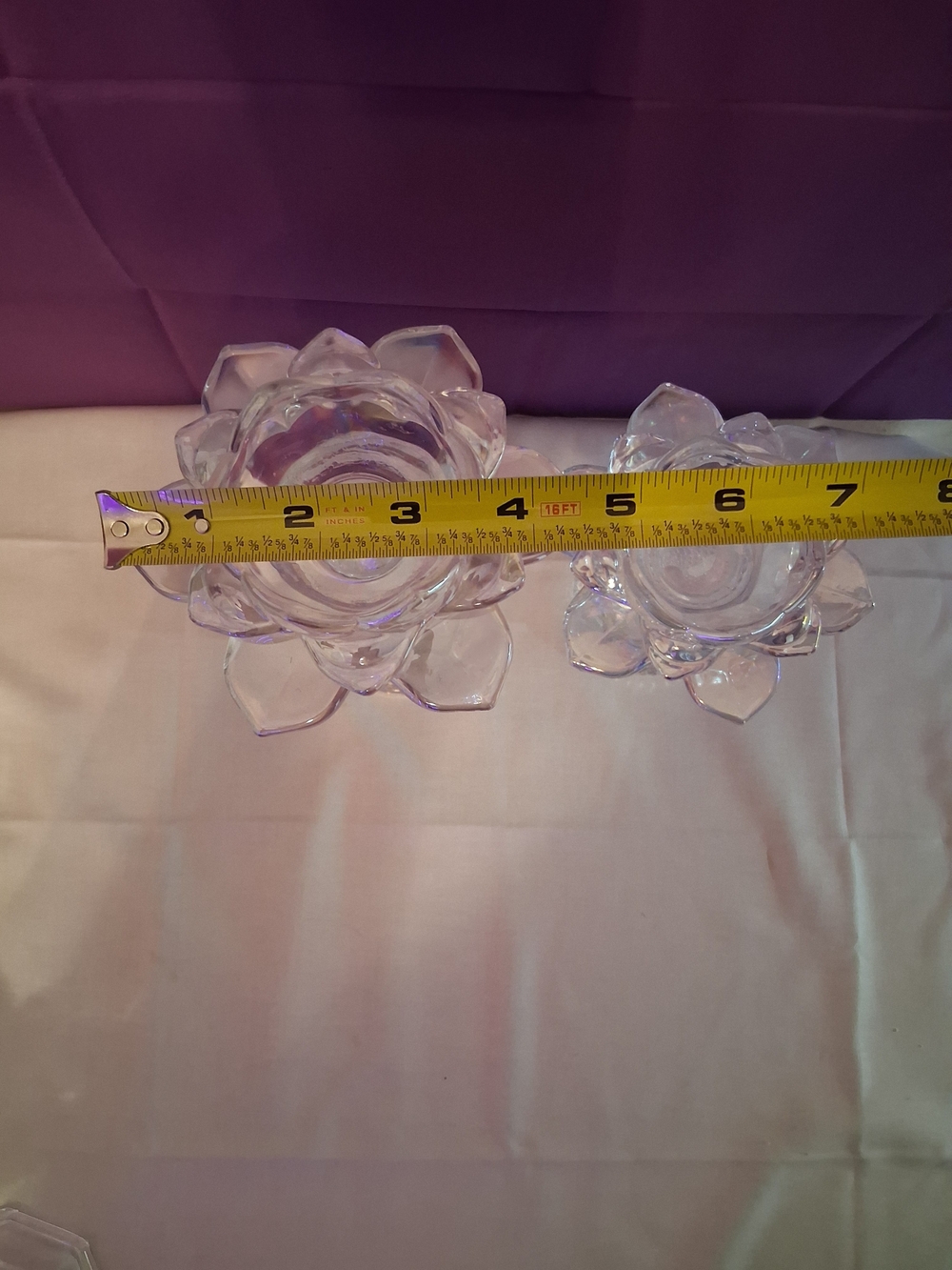 Lot of 2 Clear Glass Floral Candle Holders - Picture 4 of 4